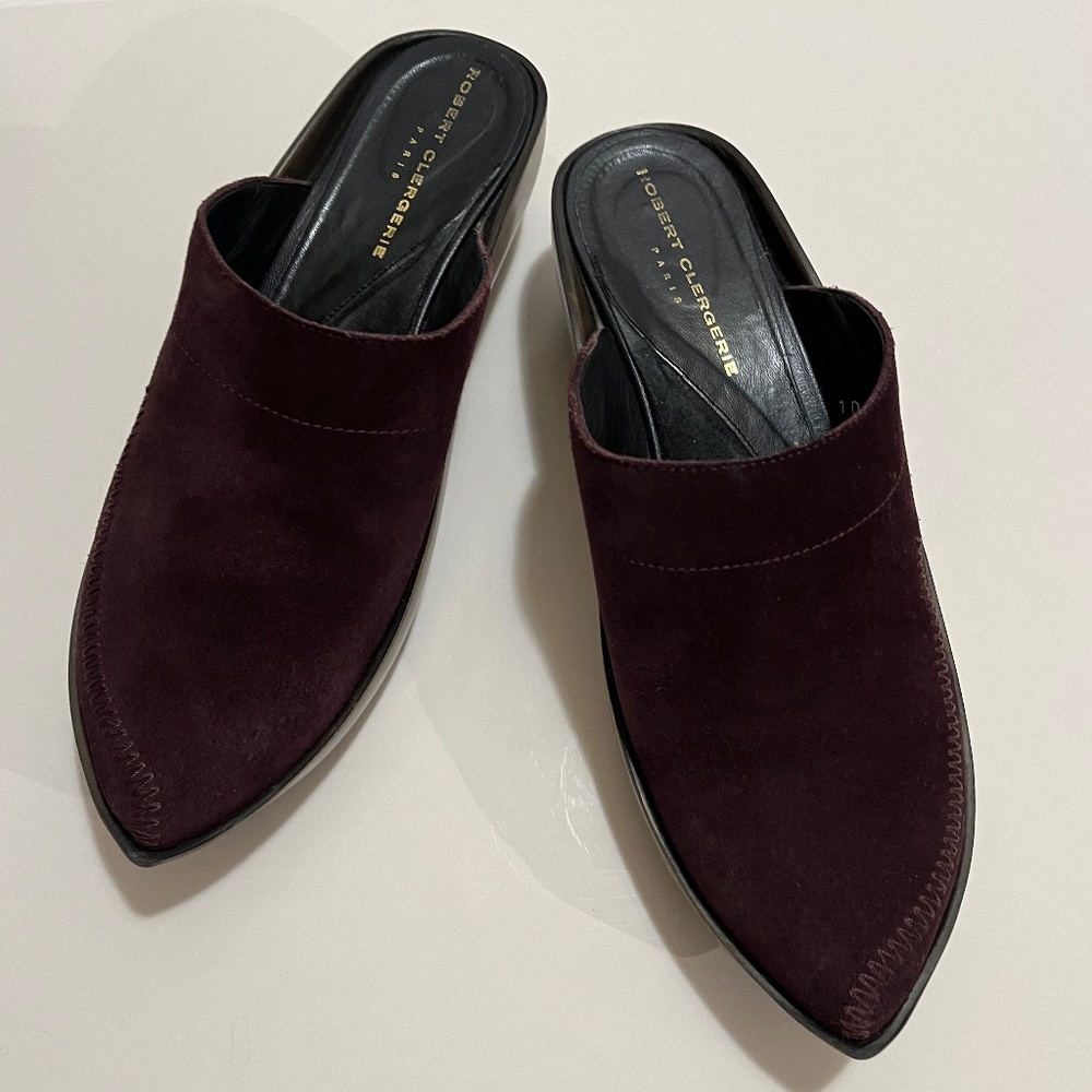 Womens Pre-Owned Robert Clergerie Paris Brown Suede Leather Clogs Shoes Size 10